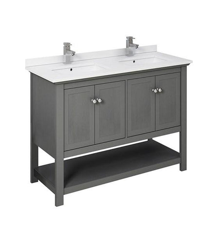 Image of Fresca Manchester Regal 48" Gray Wood Veneer Traditional Double Sink Bathroom Cabinet w/ Top & Sinks | FCB2348VG-D-CWH-U
