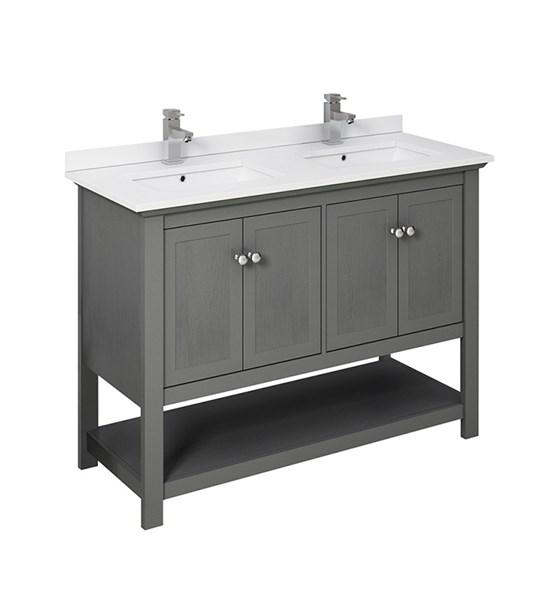 Fresca Manchester Regal 48" Gray Wood Veneer Traditional Double Sink Bathroom Cabinet w/ Top & Sinks | FCB2348VG-D-CWH-U