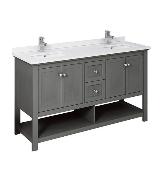 Fresca Manchester Regal 60" Gray Wood Veneer Traditional Double Sink Bathroom Cabinet w/ Top & Sinks | FCB2360VG-D-CWH-U
