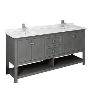 Fresca Manchester Regal 72" Gray Wood Veneer Traditional Double Sink Bathroom Cabinet w/ Top & Sinks | FCB2372VG-D-CWH-U