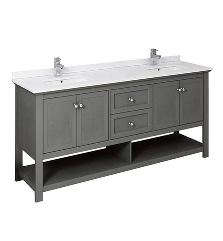 Image of Fresca Manchester Regal 72" Gray Wood Veneer Traditional Double Sink Bathroom Cabinet w/ Top & Sinks | FCB2372VG-D-CWH-U