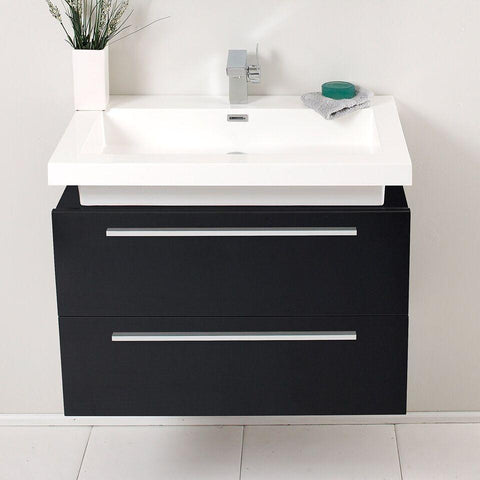 Image of Fresca Medio 32" Black Modern Bathroom Cabinet w/ Vessel Sink FCB8080BW-I