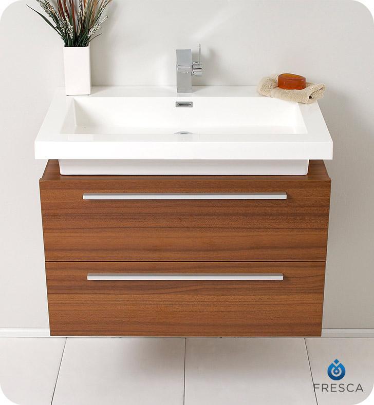Fresca Medio 32" Teak Modern Bathroom Cabinet w/ Vessel Sink FCB8080TK-I
