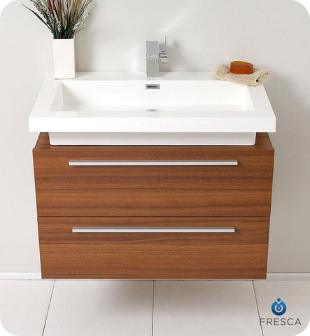 Image of Fresca Medio 32" Teak Modern Bathroom Cabinet w/ Vessel Sink FCB8080TK-I