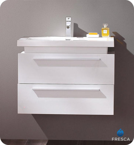 Image of Fresca Medio 32" White Modern Bathroom Cabinet w/ Vessel Sink FCB8080WH-I