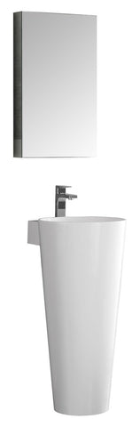 Image of Fresca Messina 16" White Pedestal Sink w/ Medicine Cabinet FVN5022WH-FFT1030BN