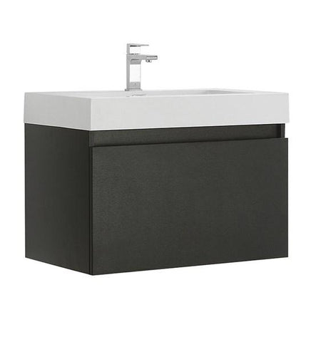 Image of Fresca Mezzo 30" Black Wall Hung Modern Bathroom Cabinet w/ Integrated Sink | FCB8007BW-I