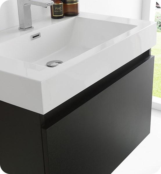 Fresca Mezzo 30" Black Wall Hung Modern Bathroom Cabinet w/ Integrated Sink | FCB8007BW-I