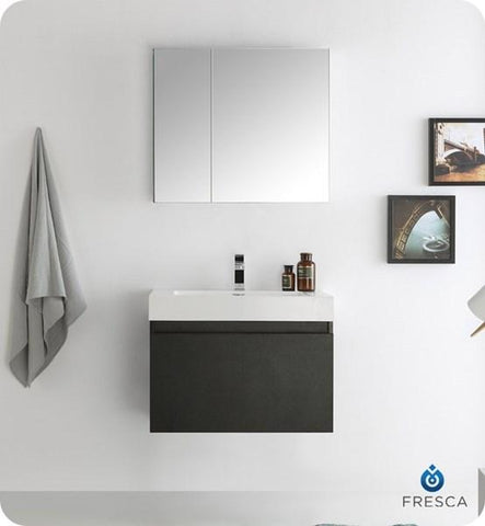 Image of Fresca Mezzo 30" Black Wall Hung Modern Bathroom Vanity w/ Medicine Cabinet | FVN8007BW