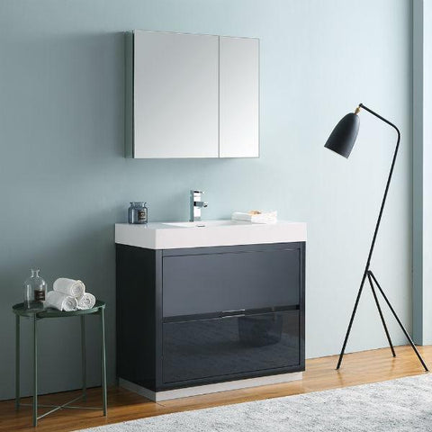 Image of Fresca Mezzo 30" Gray Oak Modern Bathroom Vanity with Cabinet FVN8007 FVN8007GO-FFT1030BN