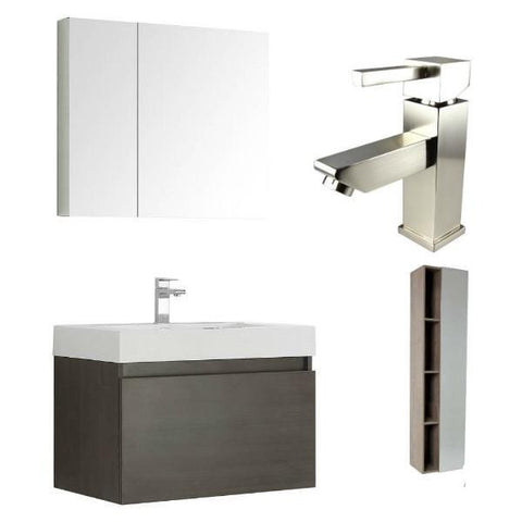 Fresca Mezzo 30" Gray Oak Modern Bathroom Vanity with Cabinet FVN8007 FVN8007GO-FFT1030BN-FST8070GO