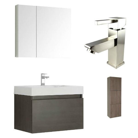 Fresca Mezzo 30" Gray Oak Modern Bathroom Vanity with Cabinet FVN8007 FVN8007GO-FFT1030BN-FST8090GO