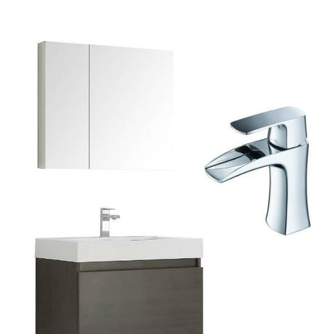 Image of Fresca Mezzo 30" Gray Oak Modern Bathroom Vanity with Cabinet FVN8007 FVN8007GO-FFT3071CH