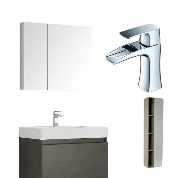 Fresca Mezzo 30" Gray Oak Modern Bathroom Vanity with Cabinet FVN8007 FVN8007GO-FFT3071CH-FST8070GO