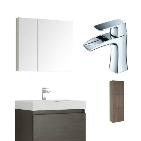Fresca Mezzo 30" Gray Oak Modern Bathroom Vanity with Cabinet FVN8007 FVN8007GO-FFT3071CH-FST8090GO