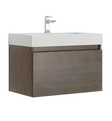 Image of Fresca Mezzo 30" Gray Oak Wall Hung Modern Bathroom Cabinet w/ Integrated Sink | FCB8007GO-I