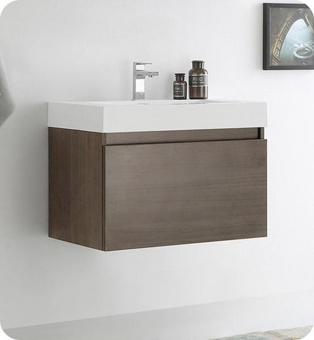 Image of Fresca Mezzo 30" Gray Oak Wall Hung Modern Bathroom Cabinet w/ Integrated Sink | FCB8007GO-I