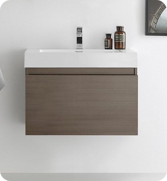 Fresca Mezzo 30" Gray Oak Wall Hung Modern Bathroom Cabinet w/ Integrated Sink | FCB8007GO-I