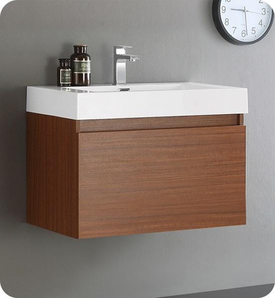 Fresca Mezzo 30" Teak Wall Hung Modern Bathroom Cabinet w/ Integrated Sink | FCB8007TK-I
