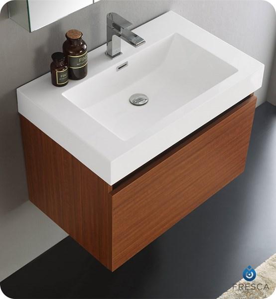 Fresca Mezzo 30" Teak Wall Hung Modern Bathroom Vanity w/ Medicine Cabinet | FVN8007TK