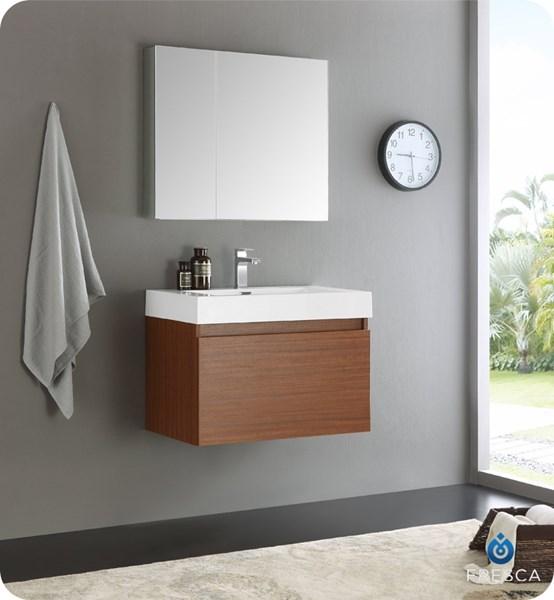 Fresca Mezzo 30" Teak Wall Hung Modern Bathroom Vanity w/ Medicine Cabinet | FVN8007TK FVN8007TK