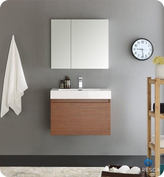 Fresca Mezzo 30" Teak Wall Hung Modern Bathroom Vanity w/ Medicine Cabinet | FVN8007TK FVN8007TK