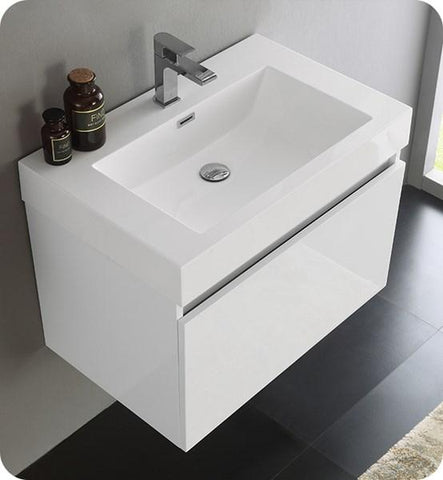 Image of Fresca Mezzo 30" White Wall Hung Modern Bathroom Cabinet w/ Integrated Sink | FCB8007WH-I