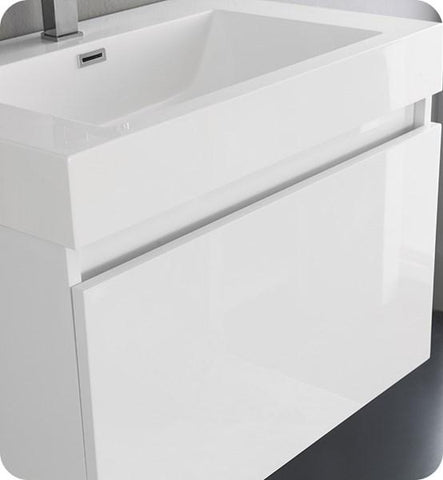 Image of Fresca Mezzo 30" White Wall Hung Modern Bathroom Cabinet w/ Integrated Sink | FCB8007WH-I