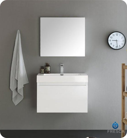 Image of Fresca Mezzo 30" White Wall Hung Modern Bathroom Vanity w/ Medicine Cabinet | FVN8007WH