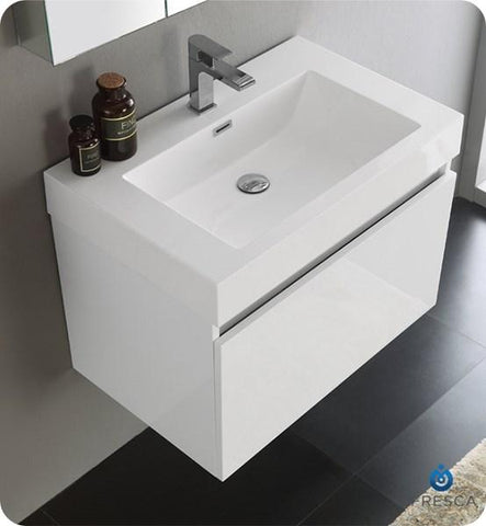 Image of Fresca Mezzo 30" White Wall Hung Modern Bathroom Vanity w/ Medicine Cabinet | FVN8007WH