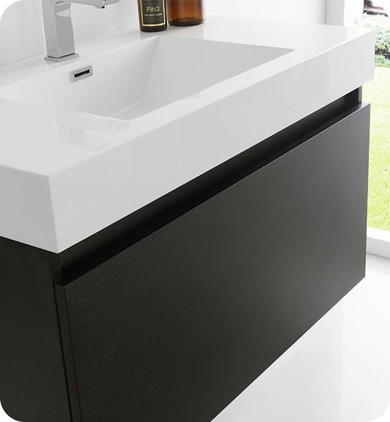 Fresca Mezzo 36" Black Wall Hung Modern Bathroom Cabinet w/ Integrated Sink | FCB8008BW-I