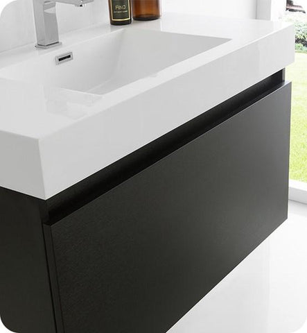 Image of Fresca Mezzo 36" Black Wall Hung Modern Bathroom Cabinet w/ Integrated Sink | FCB8008BW-I