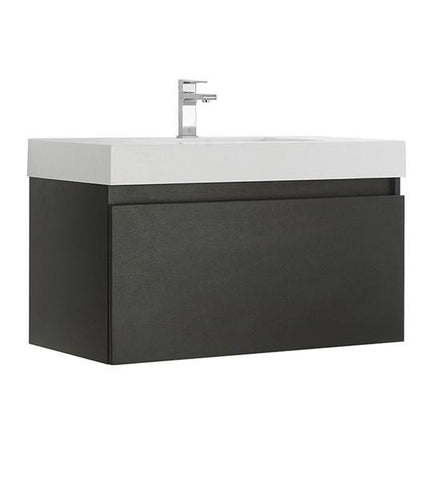 Image of Fresca Mezzo 36" Black Wall Hung Modern Bathroom Cabinet w/ Integrated Sink | FCB8008BW-I FCB8008BW-I