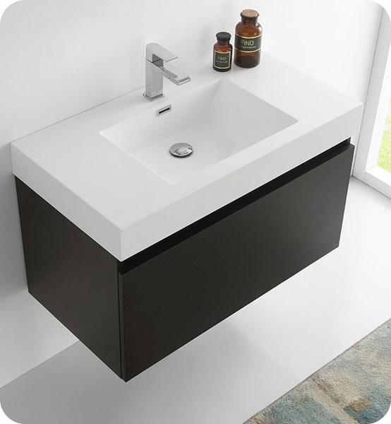 Fresca Mezzo 36" Black Wall Hung Modern Bathroom Cabinet w/ Integrated Sink | FCB8008BW-I FCB8008BW-I