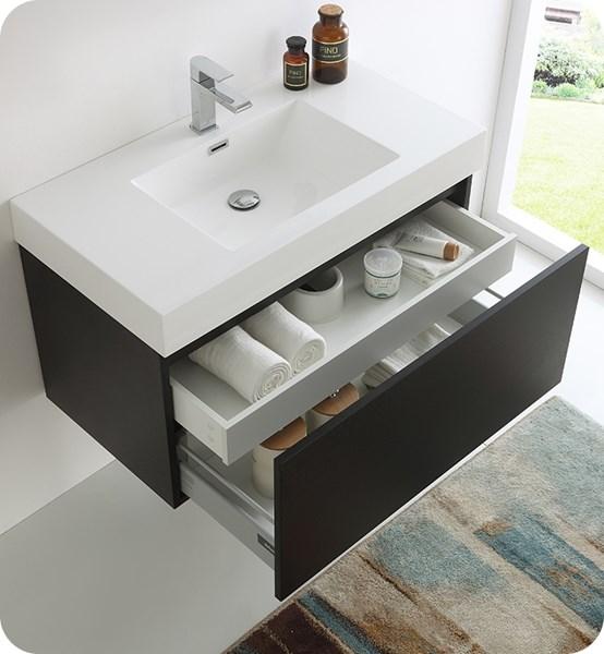 Fresca Mezzo 36" Black Wall Hung Modern Bathroom Cabinet w/ Integrated Sink | FCB8008BW-I FCB8008BW-I