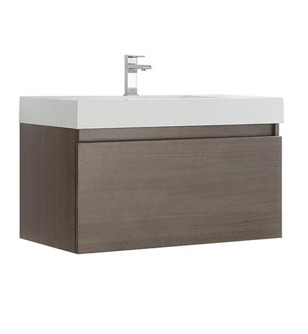 Image of Fresca Mezzo 36" Gray Oak Wall Hung Modern Bathroom Cabinet w/ Integrated Sink | FCB8008GO-I