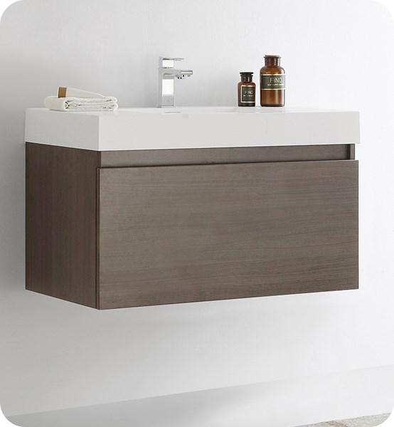 Fresca Mezzo 36" Gray Oak Wall Hung Modern Bathroom Cabinet w/ Integrated Sink | FCB8008GO-I