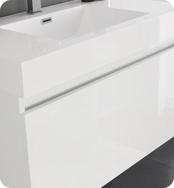 Fresca Mezzo 36" White Wall Hung Modern Bathroom Cabinet w/ Integrated Sink | FCB8008WH-I