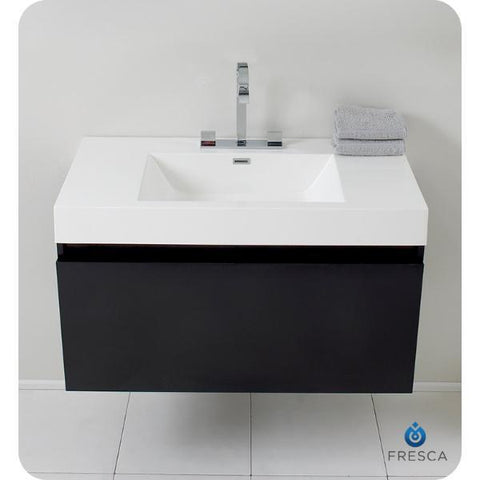 Image of Fresca Mezzo 39" Black Modern Bathroom Cabinet w/ Integrated Sink FCB8010BW-I