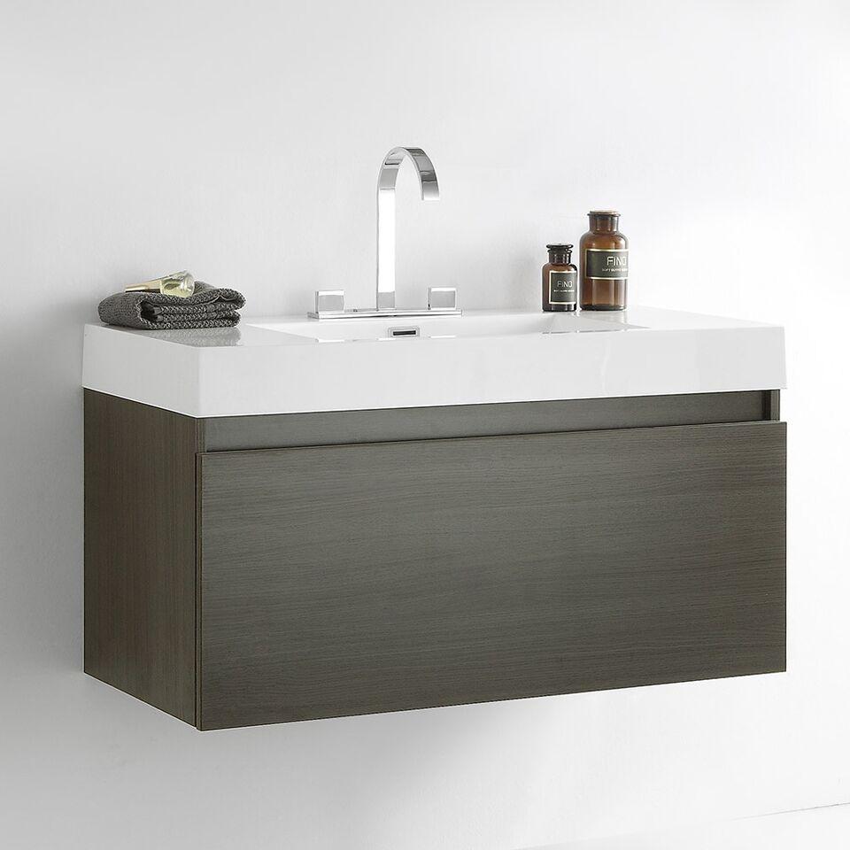 Fresca Mezzo 39" Gray Oak Modern Bathroom Cabinet w/ Integrated Sink FCB8010GO-I