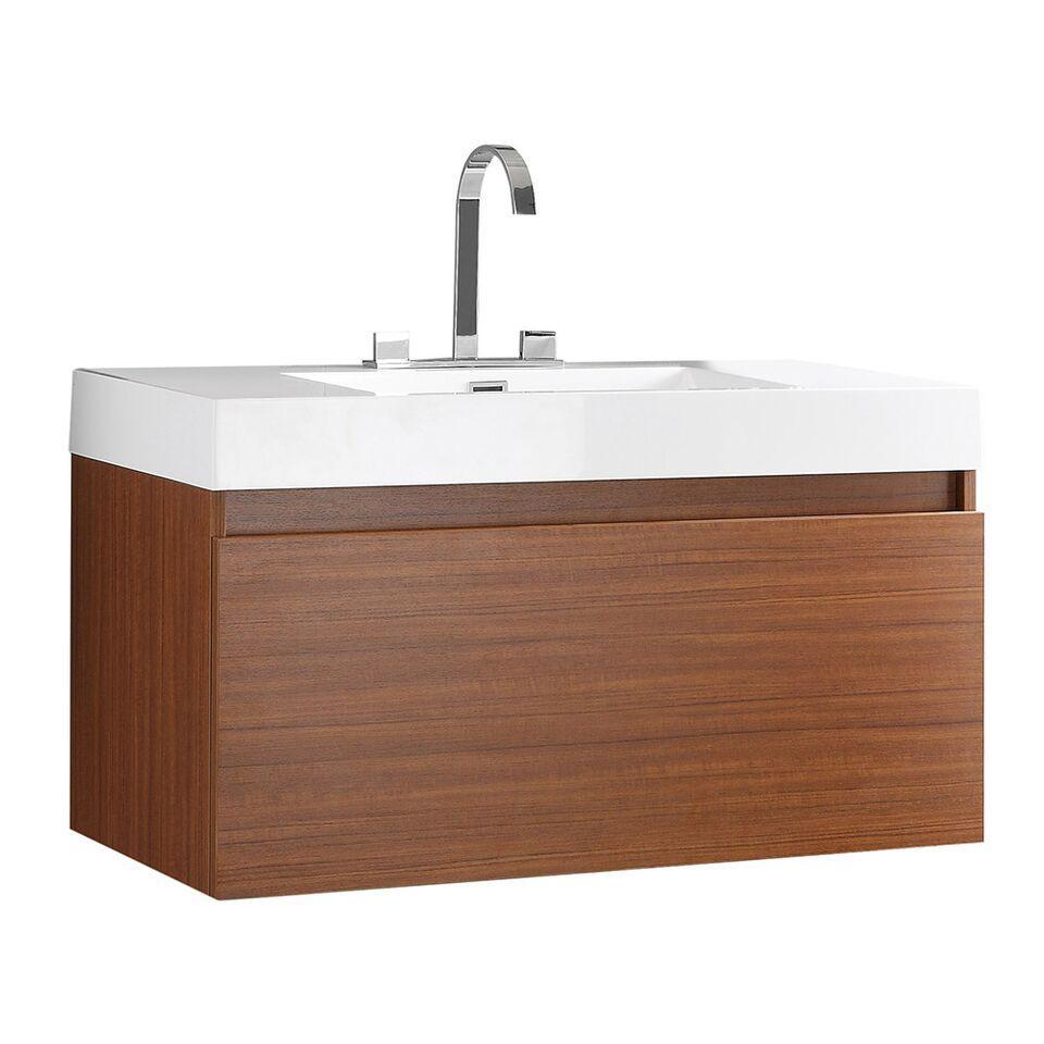 Fresca Mezzo 39" Teak Modern Bathroom Cabinet w/ Integrated Sink FCB8010TK-I