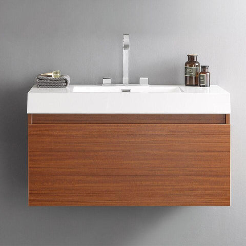 Image of Fresca Mezzo 39" Teak Modern Bathroom Cabinet w/ Integrated Sink FCB8010TK-I