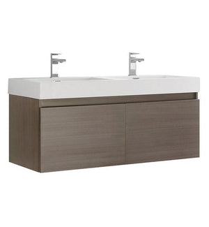 Fresca Mezzo 48" Gray Oak Wall Hung Double Sink Modern Bathroom Cabinet w/ Integrated Sink | FCB8012GO-I