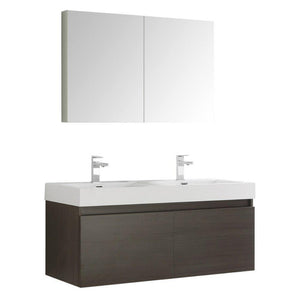 Fresca Mezzo 48" Gray Oak Wall Hung Double Sink Modern Bathroom Vanity w/ Medicine Cabinet FVN8012GO-FFT1030BN