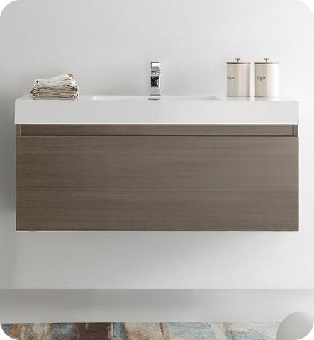 Image of Fresca Mezzo 48" Gray Oak Wall Hung Modern Bathroom Cabinet w/ Integrated Sink | FCB8011GO-I
