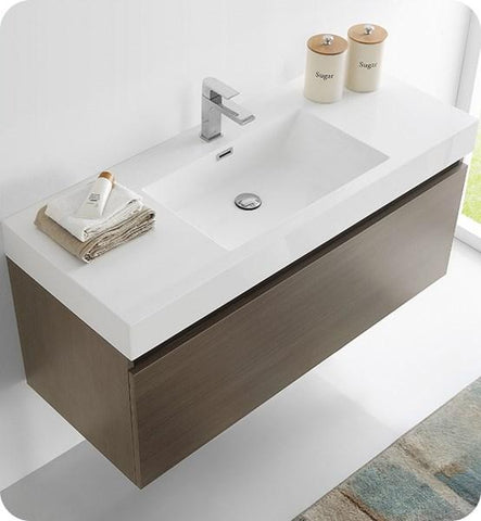 Fresca Mezzo 48" Gray Oak Wall Hung Modern Bathroom Cabinet w/ Integrated Sink | FCB8011GO-I