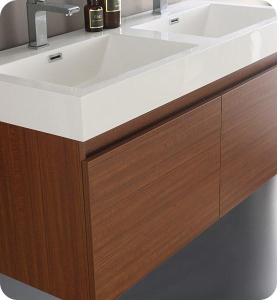 Fresca Mezzo 48" Teak Wall Hung Double Sink Modern Bathroom Cabinet w/ Integrated Sink | FCB8012TK-I