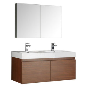 Fresca Mezzo 48" Teak Wall Hung Double Sink Modern Bathroom Vanity w/ Medicine Cabinet FVN8012TK-FFT1030BN