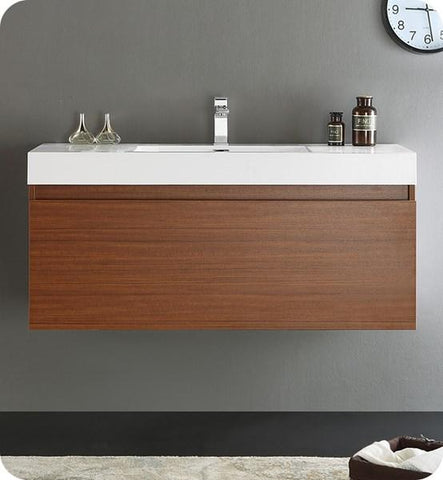 Image of Fresca Mezzo 48" Teak Wall Hung Modern Bathroom Cabinet w/ Integrated Sink | FCB8011TK-I