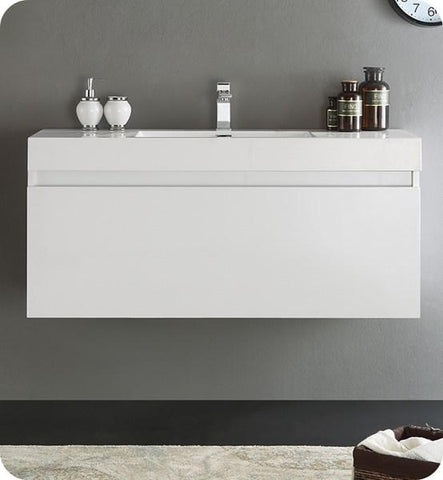 Image of Fresca Mezzo 48" White Wall Hung Modern Bathroom Cabinet w/ Integrated Sink | FCB8011WH-I